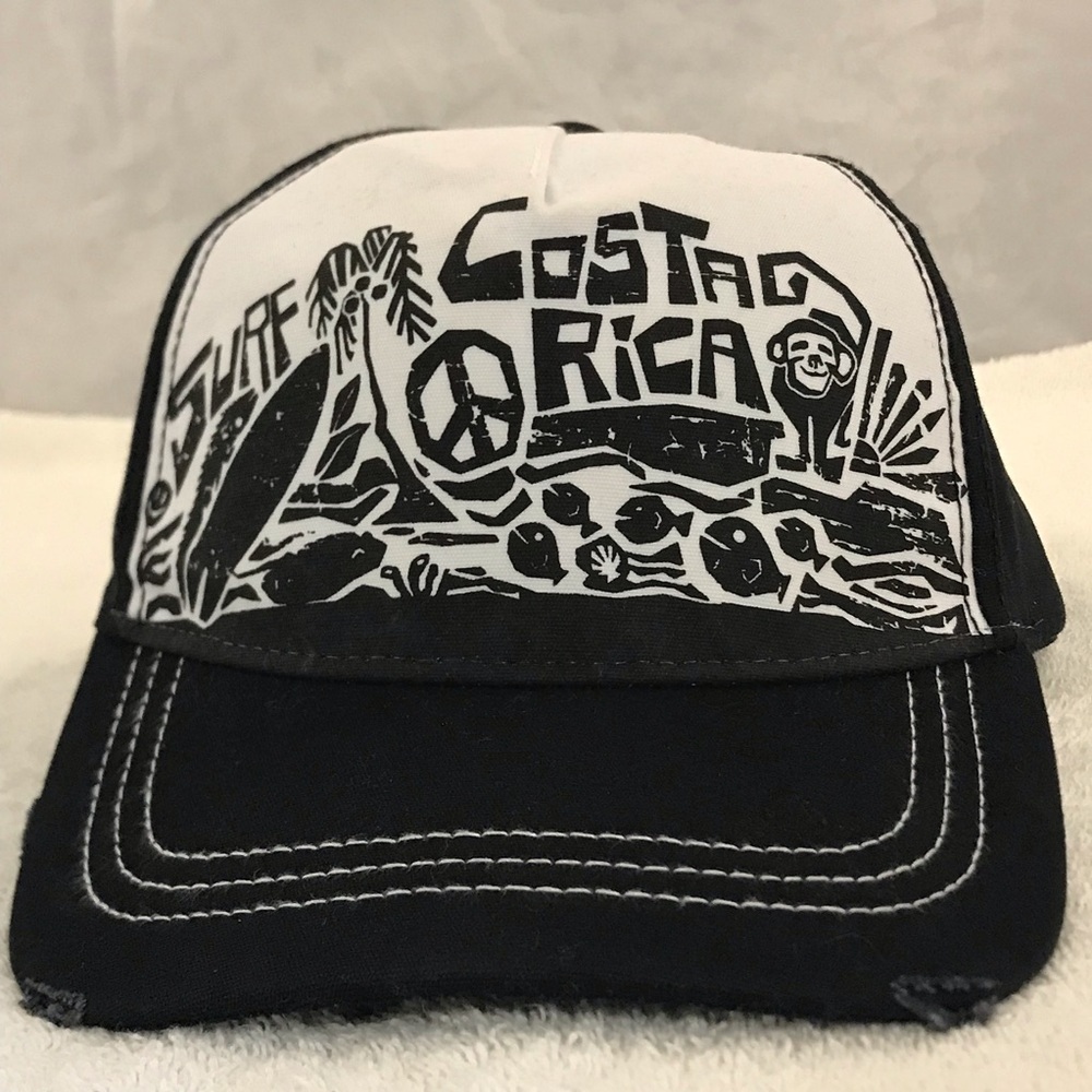 Morpho for Surf Costa Rica on Black & White Adjustable Travel & Beach Ball Cap